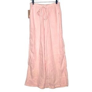 Match Point Women's Pink Wide Leg Drawstring 100% Linen Pants size Medium